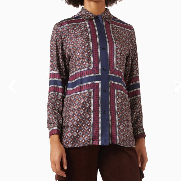 Sandro Women's 100% Silk Long Sleeve Loane Printed Shirt - Picture 1 of 9